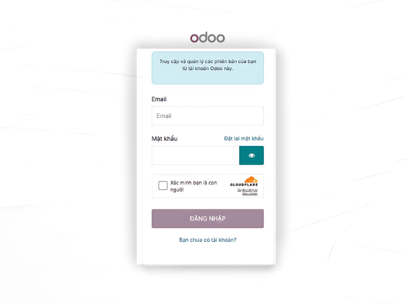 Giao diện đăng nhập của phần mềm Odoo