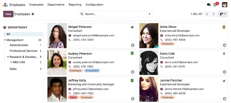 Giao diện phân hệ nhân sự doo