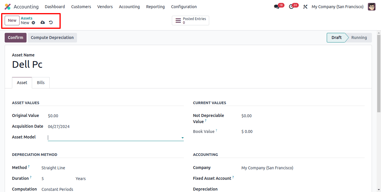Odoo kế toán cho phép thiết lập tự động hóa khấu hao tài sản